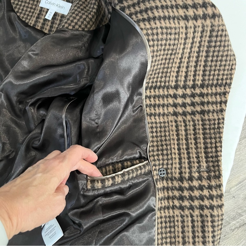 Calvin Klein Women’s Wool Blend Coat in Brown and Black Plaid | 8 - Picture 10 of 16